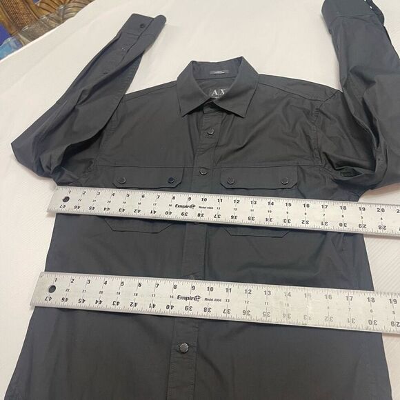 Armani Exchange Slim Fit Waxed Cotton Black Snap Button Long Sleeve Shirt Small - Picture 8 of 10